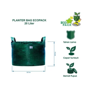 Planter Bag Eco Pack (Size 20 Liter (32x25 cm) berat 90 gr/pc tebal 140 GSM dan 2 Handle)